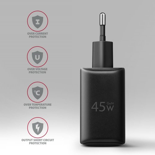 Мережевий зарядний пристрій AXAGON GaN USB + USB Type-C 45W (ACU-PQ45) Black купити в Україні | Telemart фото