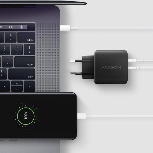 Мережевий зарядний пристрій AXAGON GaN USB + USB Type-C 45W (ACU-PQ45) Black купити в Україні | Telemart фото
