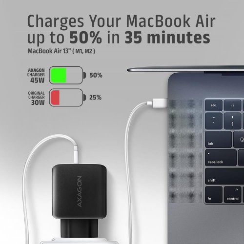 Мережевий зарядний пристрій AXAGON GaN USB + USB Type-C 45W (ACU-PQ45) Black купити в Україні | Telemart фото