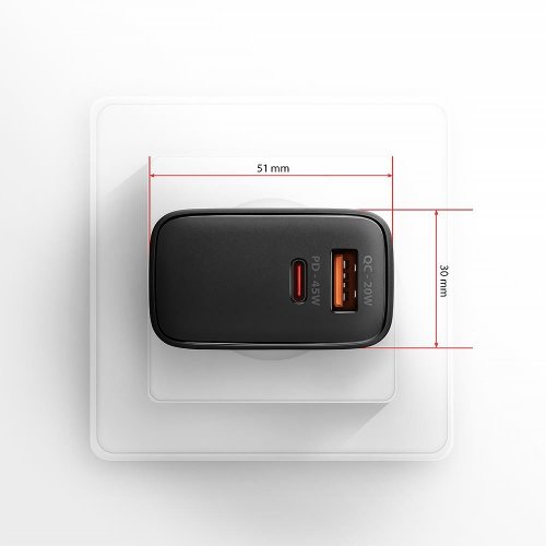 Мережевий зарядний пристрій AXAGON GaN USB + USB Type-C 45W (ACU-PQ45) Black купити в Україні | Telemart фото