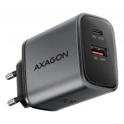 Мережевий зарядний пристрій AXAGON GaN USB + USB Type-C 67W (ACU-PQ67) Black/Grey