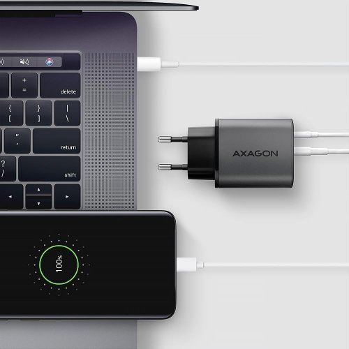 Мережевий зарядний пристрій AXAGON GaN USB + USB Type-C 67W (ACU-PQ67) Black/Grey купити в Україні | Telemart фото