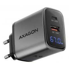 Мережевий зарядний пристрій AXAGON GaN USB + USB Type-C 67W (ACU-PQ67D) Black/Grey