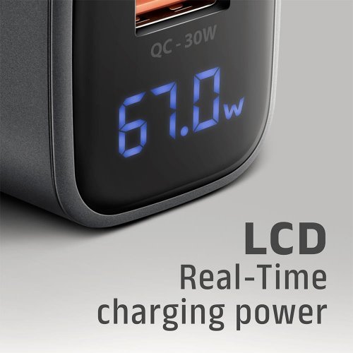 Мережевий зарядний пристрій AXAGON GaN USB + USB Type-C 67W (ACU-PQ67D) Black/Grey купити в Україні | Telemart фото