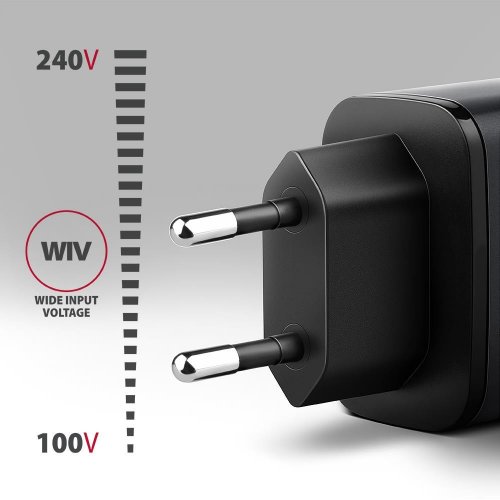 Мережевий зарядний пристрій AXAGON GaN USB + USB Type-C 67W (ACU-PQ67D) Black/Grey купити в Україні | Telemart фото