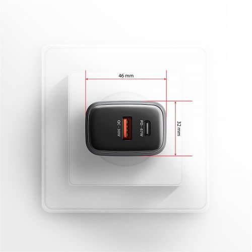 Мережевий зарядний пристрій AXAGON GaN USB + USB Type-C 67W (ACU-PQ67D) Black/Grey купити в Україні | Telemart фото