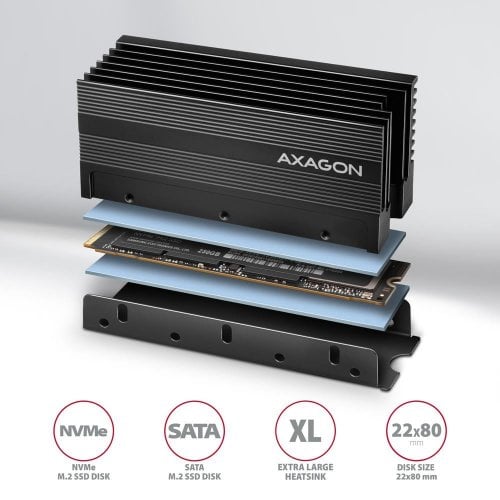 Радиатор для SSD AXAGON M.2 2280 SSD Heatsink 36 mm (CLR-M2XL) Black купить в Украине | Telemart фото