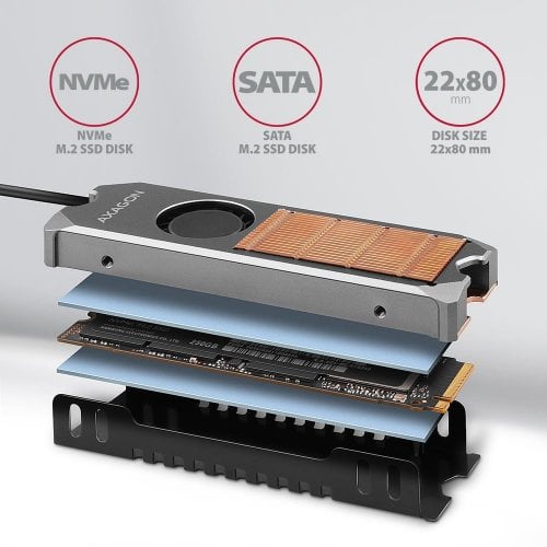 Радиатор с вентилятором для SSD AXAGON M.2 2280 SSD Heatsink with Fan (CLR-M2FAN) Silver купить в Украине | Telemart фото