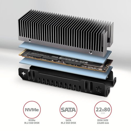Радіатор для SSD AXAGON M.2 2280 SSD Heatsink 24 mm (CLR-M2XT) Black/Grey купити в Україні | Telemart фото