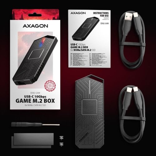 Зовнішня кишеня AXAGON M.2 SSD NVME/SATA Enclosure RGB USB 3.2 Type-C (EEM2-GAM) Black купити в Україні | Telemart фото