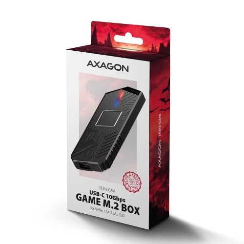 Зовнішня кишеня AXAGON M.2 SSD NVME/SATA Enclosure RGB USB 3.2 Type-C (EEM2-GAM) Black купити в Україні | Telemart фото