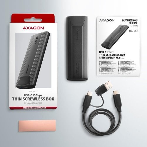 Зовнішня кишеня AXAGON M.2 SSD NVME/SATA Enclosure USB 3.2 Type-C (EEM2-GTS2) Grey купити в Україні | Telemart фото