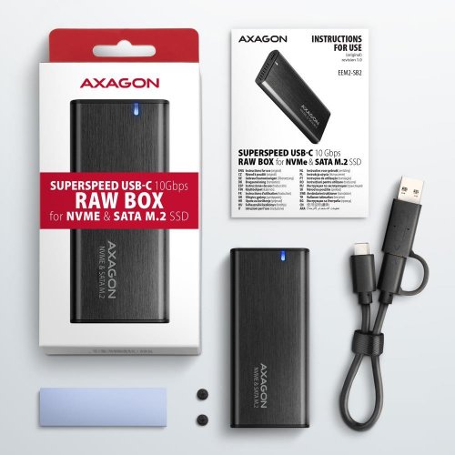 Зовнішня кишеня AXAGON M.2 SSD NVME/SATA Enclosure USB 3.2 Type-C (EEM2-SB2) Black купити в Україні | Telemart фото