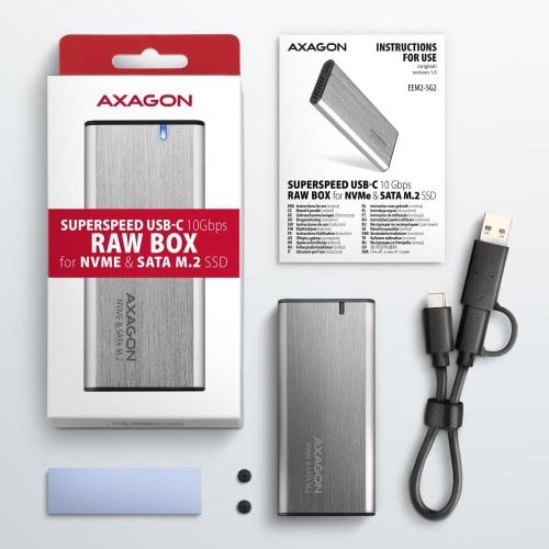Зовнішня кишеня AXAGON M.2 SSD NVME/SATA Enclosure USB 3.2 Type-C (EEM2-SG2) Silver купити в Україні | Telemart фото