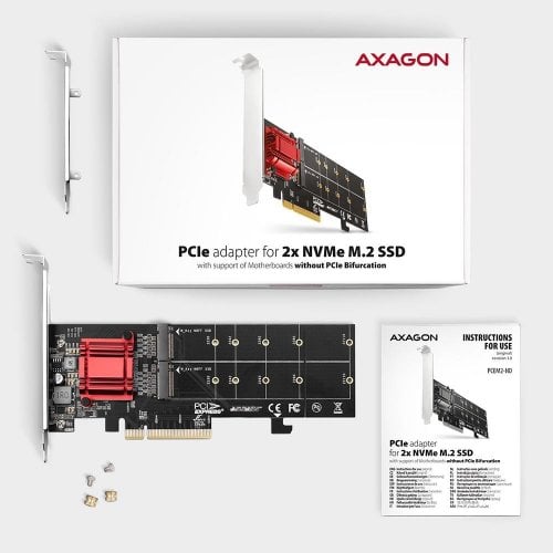 RAID-контролер PCIe для M.2 NVMe AXAGON PCIe x8 to 2x M.2 NVME RAID Controller (PCEM2-ND) Black/Red купити в Україні | Telemart фото