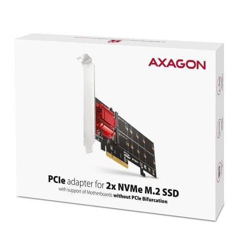 RAID-контролер PCIe для M.2 NVMe AXAGON PCIe x8 to 2x M.2 NVME RAID Controller (PCEM2-ND) Black/Red купити в Україні | Telemart фото