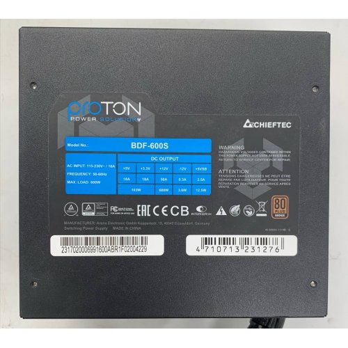 Блок живлення CHIEFTEC Proton 600W (BDF-600S) (Відновлено продавцем, 917392) купити в Україні | Telemart фото