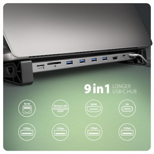 USB-хаб AXAGON USB Type-C 9 in 1 (HMC-10HLS) Grey купити в Україні | Telemart фото