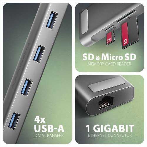 USB-хаб AXAGON USB Type-C 9 in 1 (HMC-10HLS) Grey купити в Україні | Telemart фото