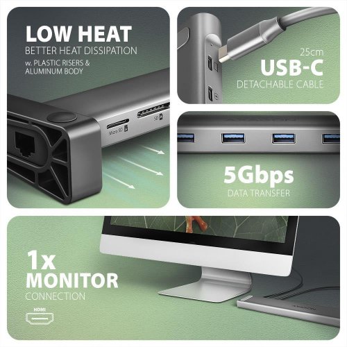 USB-хаб AXAGON USB Type-C 9 in 1 (HMC-10HLS) Grey купити в Україні | Telemart фото