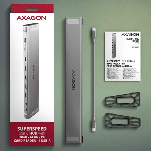 USB-хаб AXAGON USB Type-C 9 in 1 (HMC-10HLS) Grey купити в Україні | Telemart фото