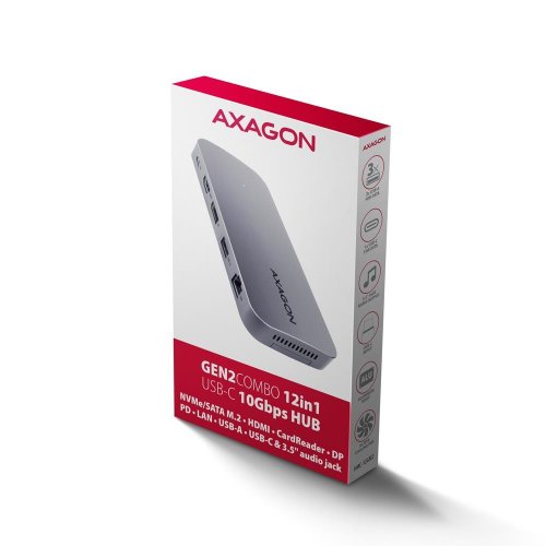 USB-хаб AXAGON Gen2Combo USB Type-C 12 in 1 (HMC-12GM2) Grey купити в Україні | Telemart фото