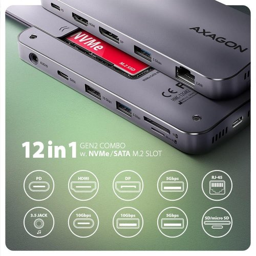 USB-хаб AXAGON Gen2Combo USB Type-C 12 in 1 (HMC-12GM2) Grey купити в Україні | Telemart фото