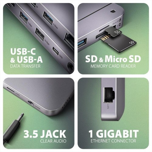 USB-хаб AXAGON Gen2Combo USB Type-C 12 in 1 (HMC-12GM2) Grey купити в Україні | Telemart фото