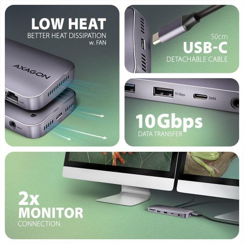 USB-хаб AXAGON Gen2Combo USB Type-C 12 in 1 (HMC-12GM2) Grey купити в Україні | Telemart фото