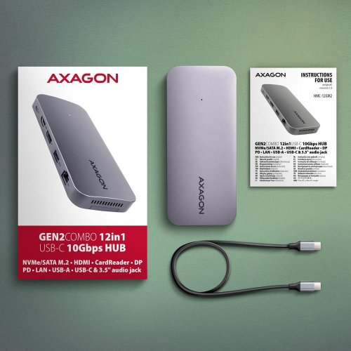 USB-хаб AXAGON Gen2Combo USB Type-C 12 in 1 (HMC-12GM2) Grey купити в Україні | Telemart фото