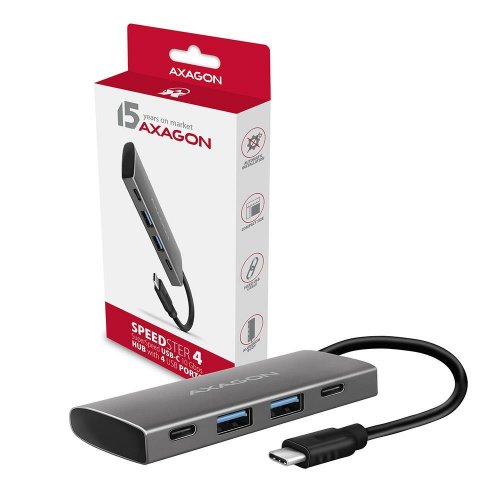 USB-хаб AXAGON Speedster USB Type-C 4 in 1 (HMC-4G2) Grey купити в Україні | Telemart фото