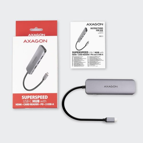 USB-хаб AXAGON Combo USB Type-C 5 in 1 (HMC-5) Grey купити в Україні | Telemart фото