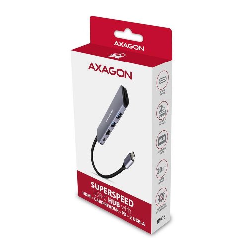USB-хаб AXAGON Combo USB Type-C 5 in 1 (HMC-5) Grey купити в Україні | Telemart фото