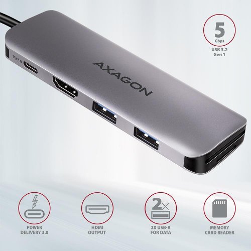 USB-хаб AXAGON Combo USB Type-C 5 in 1 (HMC-5) Grey купити в Україні | Telemart фото