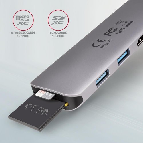 USB-хаб AXAGON Combo USB Type-C 5 in 1 (HMC-5) Grey купити в Україні | Telemart фото