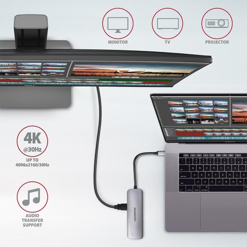 USB-хаб AXAGON Combo USB Type-C 5 in 1 (HMC-5) Grey купити в Україні | Telemart фото