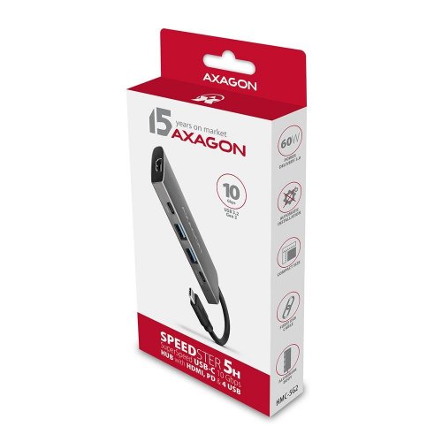 USB-хаб AXAGON Speedster USB Type-C 5 in 1 (HMC-5G2) Grey купити в Україні | Telemart фото