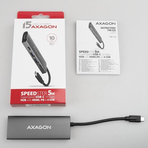 USB-хаб AXAGON Speedster USB Type-C 5 in 1 (HMC-5G2) Grey купити в Україні | Telemart фото