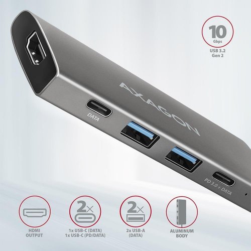 USB-хаб AXAGON Speedster USB Type-C 5 in 1 (HMC-5G2) Grey купити в Україні | Telemart фото