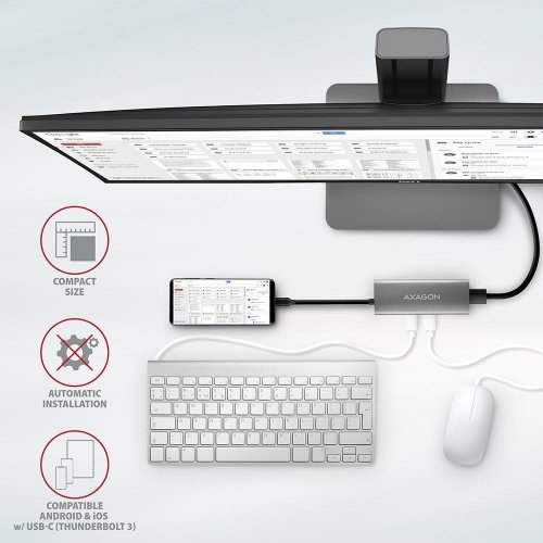 USB-хаб AXAGON Speedster USB Type-C 5 in 1 (HMC-5G2) Grey купити в Україні | Telemart фото