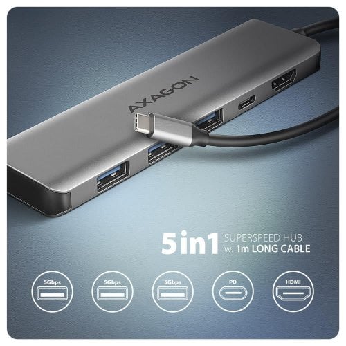 USB-хаб AXAGON USB Type-C 5 in 1 (HMC-5H) Grey купити в Україні | Telemart фото