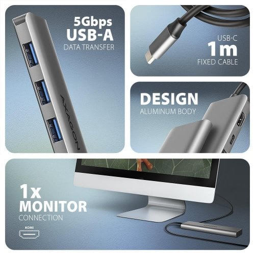 USB-хаб AXAGON USB Type-C 5 in 1 (HMC-5H) Grey купити в Україні | Telemart фото