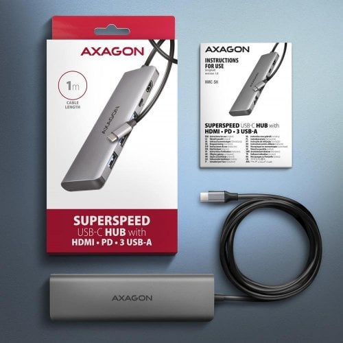 USB-хаб AXAGON USB Type-C 5 in 1 (HMC-5H) Grey купити в Україні | Telemart фото