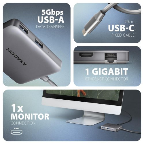 USB-хаб AXAGON USB Type-C 5 in 1 (HMC-5HL) Grey купити в Україні | Telemart фото