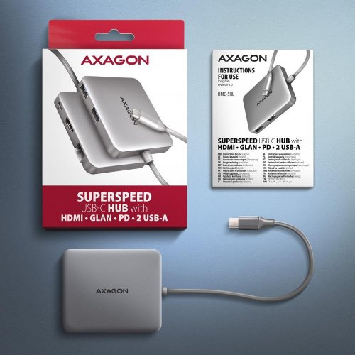 USB-хаб AXAGON USB Type-C 5 in 1 (HMC-5HL) Grey купити в Україні | Telemart фото