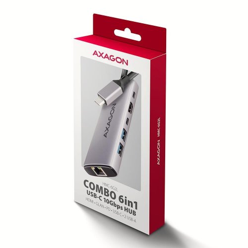 USB-хаб AXAGON USB Type-C 6 in 1 (HMC-6G2L) Grey купити в Україні | Telemart фото