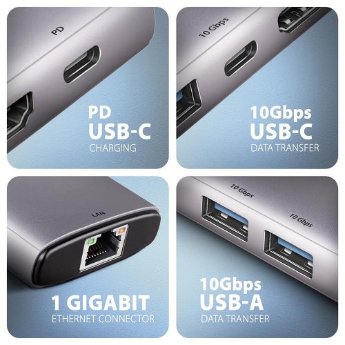 USB-хаб AXAGON USB Type-C 6 in 1 (HMC-6G2L) Grey купити в Україні | Telemart фото