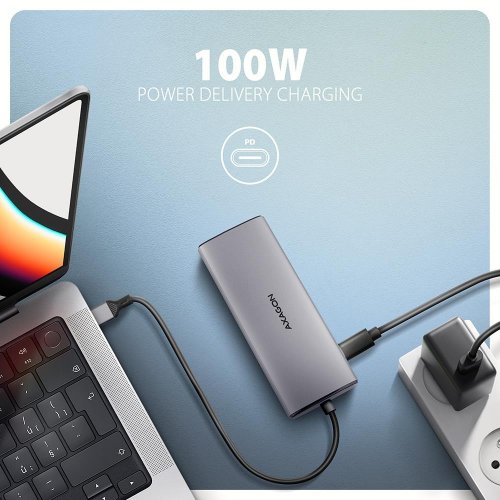 USB-хаб AXAGON USB Type-C 6 in 1 (HMC-6G2L) Grey купити в Україні | Telemart фото