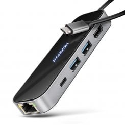 USB-хаб AXAGON Glass USB Type-C 6 in 1 (HMC-6GLN) Black/Grey