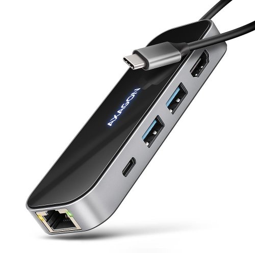 USB-хаб AXAGON Glass USB Type-C 6 in 1 (HMC-6GLN) Black/Grey купити в Україні | Telemart фото
